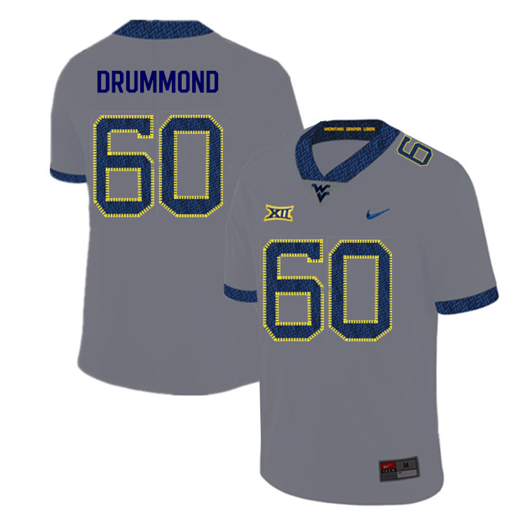 NCAA Men's Noah Drummond West Virginia Mountaineers Gray #60 Nike Stitched Football College 2019 Authentic Jersey XB23Y50ZO